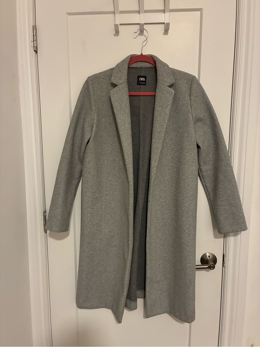 Zara Light Gray Women's Long Open-Front Coat in Size M
